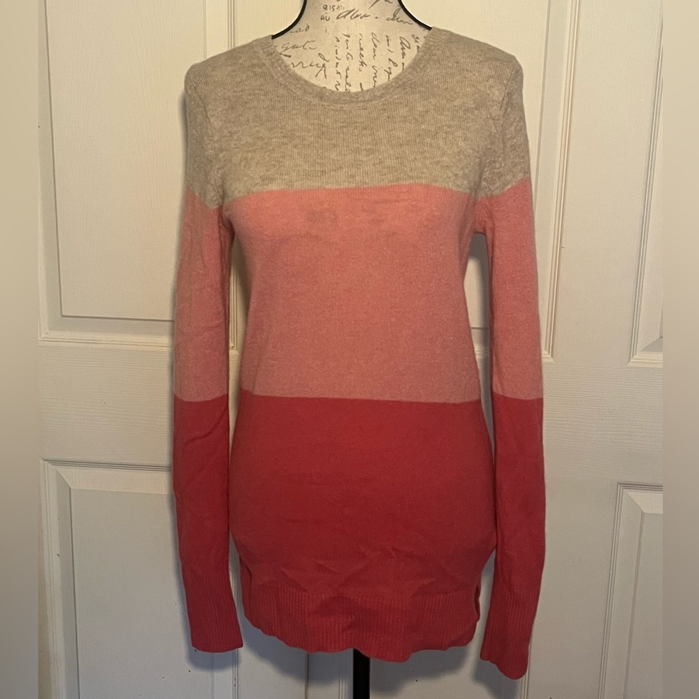 Nanette Laporte 100% 2-ply Cashmere Sweater Colorblock Pink Beige Small EUC